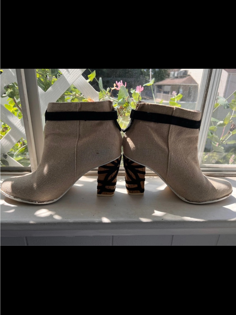 Miss Albright Beige Ankle Boots with Patterned Block Heel
